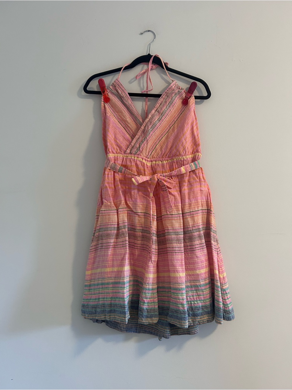 Lands' End Pink Multicolor Striped Linen Dress
